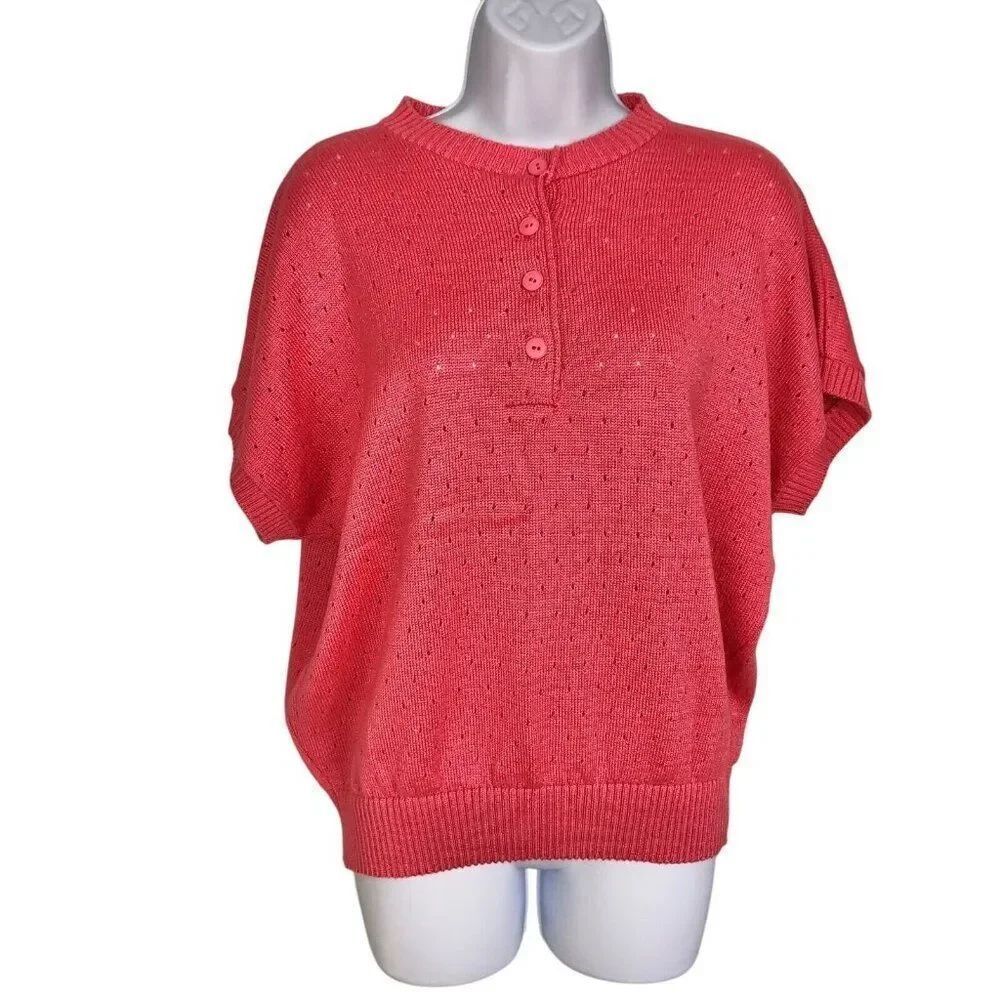 Vintage Northern Isles Womens L Sweater Coral Pink Short Sleeve